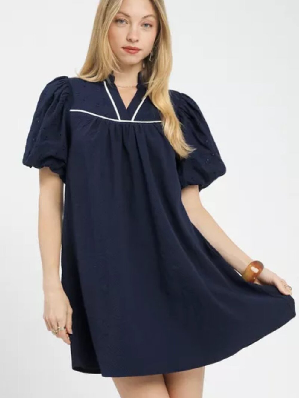 Umgee Puff Sleeve‎ Textured Babydoll Dress